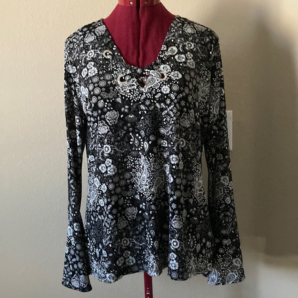 MICHAEL KORS Size Large paisley&floral print bell sleeves blouse Made in Vietnam